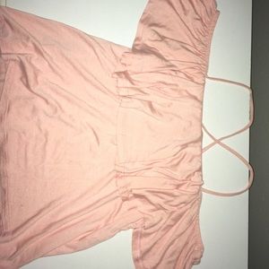 Light pink flowy off the shoulder shirt